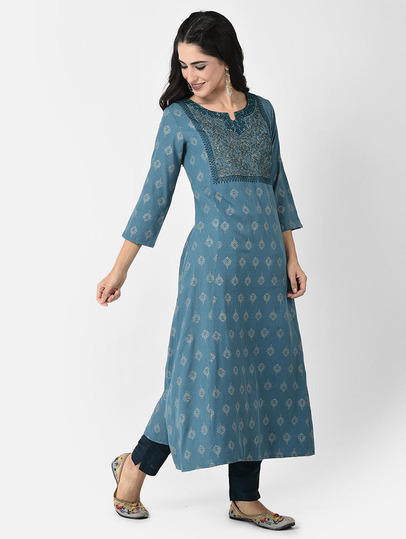women three quarter sleeve a-line kurta - 21354741 -  Standard Image - 1