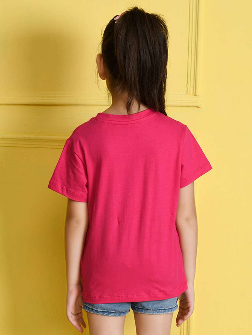 girls printed round neck cotton tee - 21355190 - Standard Image - 1