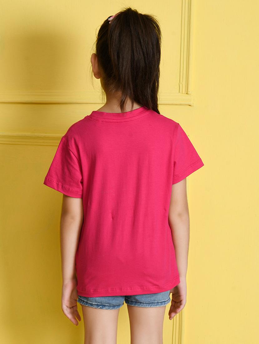 girls chest print round neck t-shirt - 21355371 - Standard Image - 1