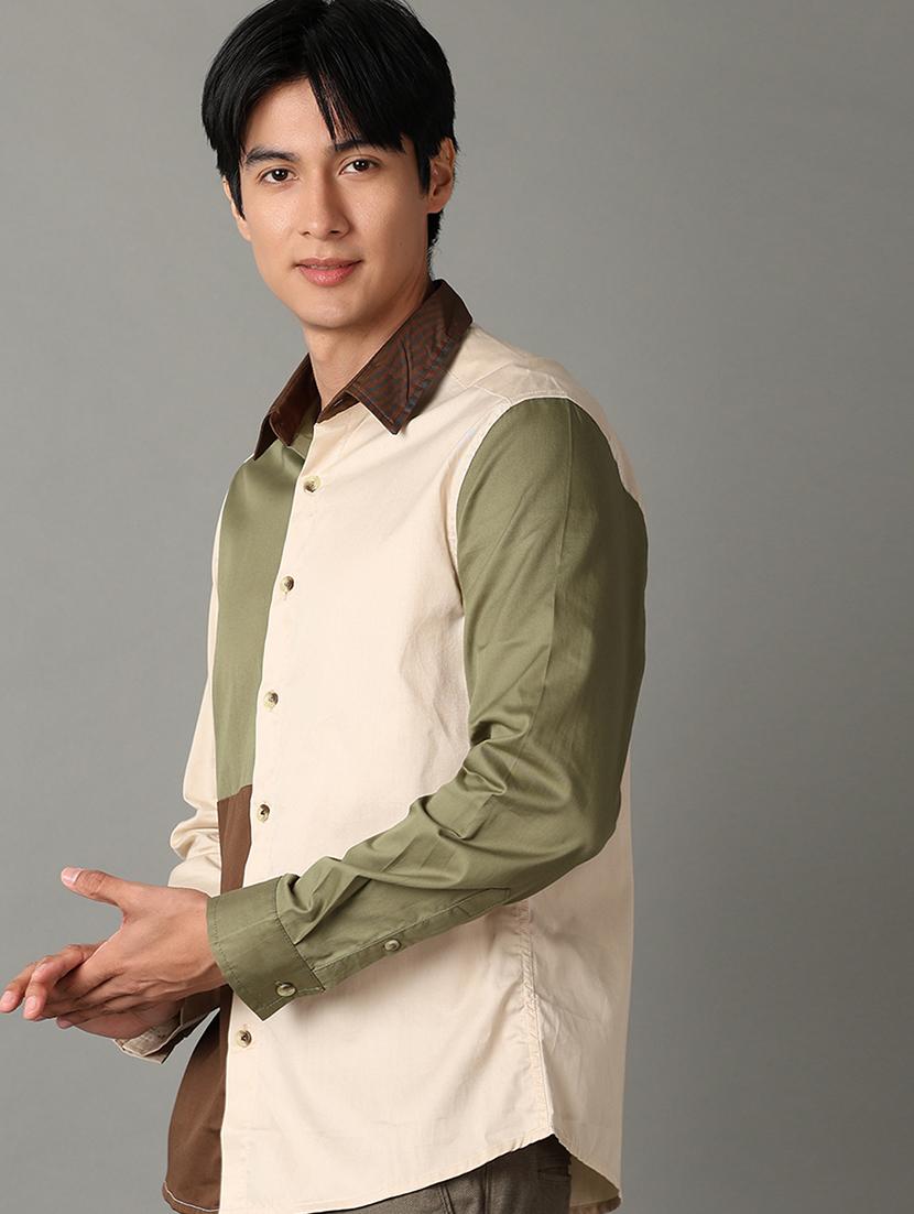 men color blocked collared long sleeves shirt - 21355527 - Standard Image - 1