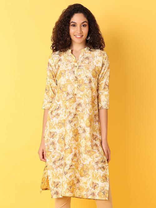 yellow printed straight kurta - 21355530 - Standard Image - 0