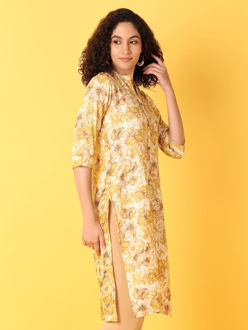 yellow printed straight kurta - 21355530 - Standard Image - 1