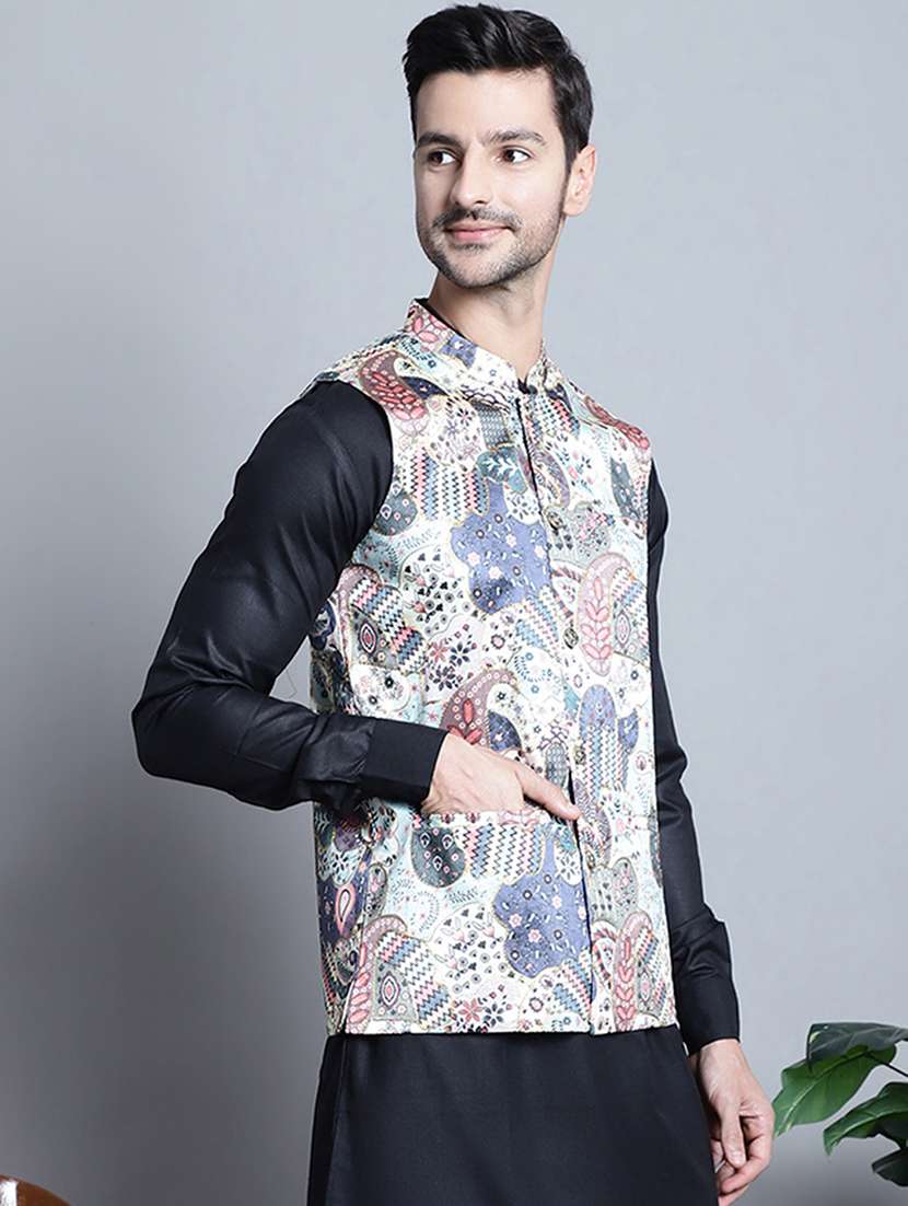 men printed silk nehru jacket - 21355634 -  Standard Image - 1