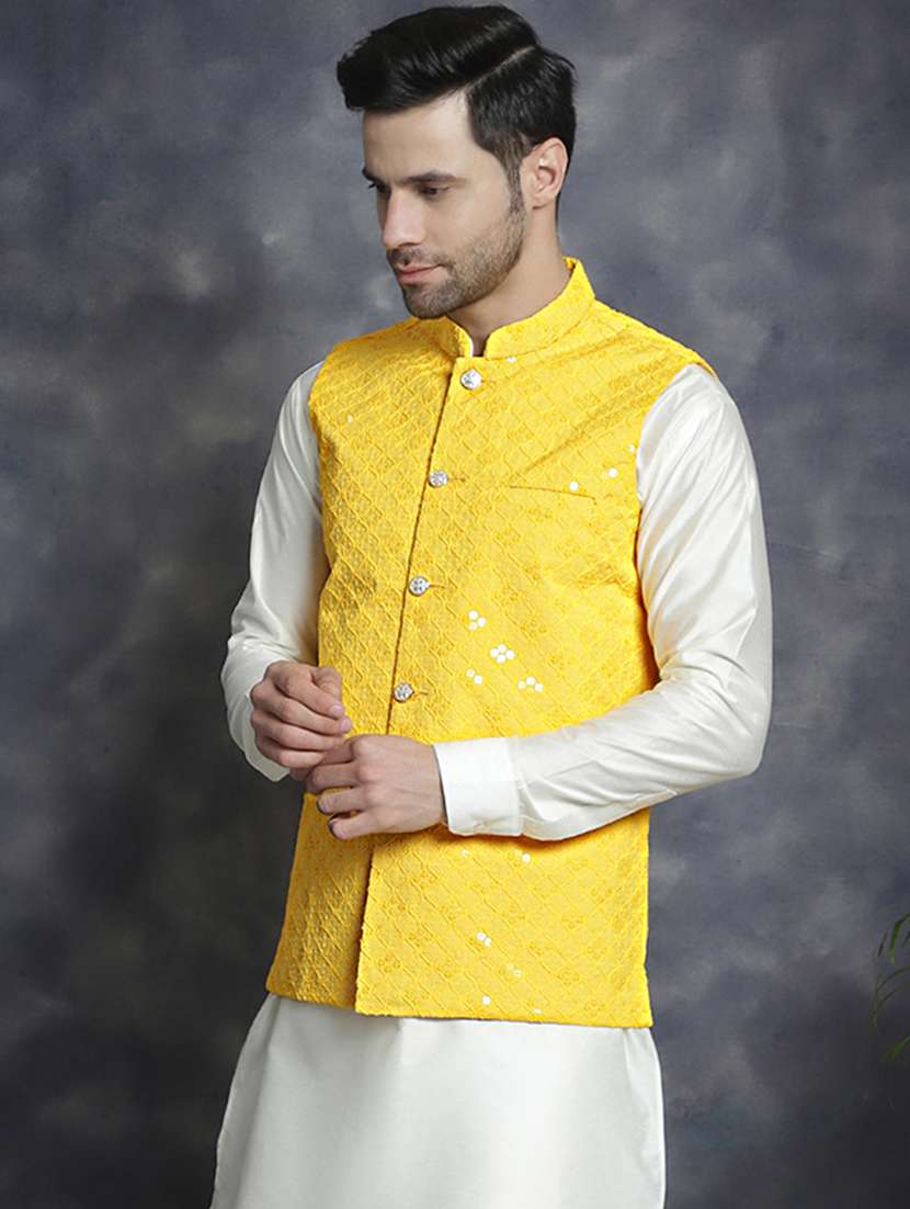 men embroidered silk nehru jacket