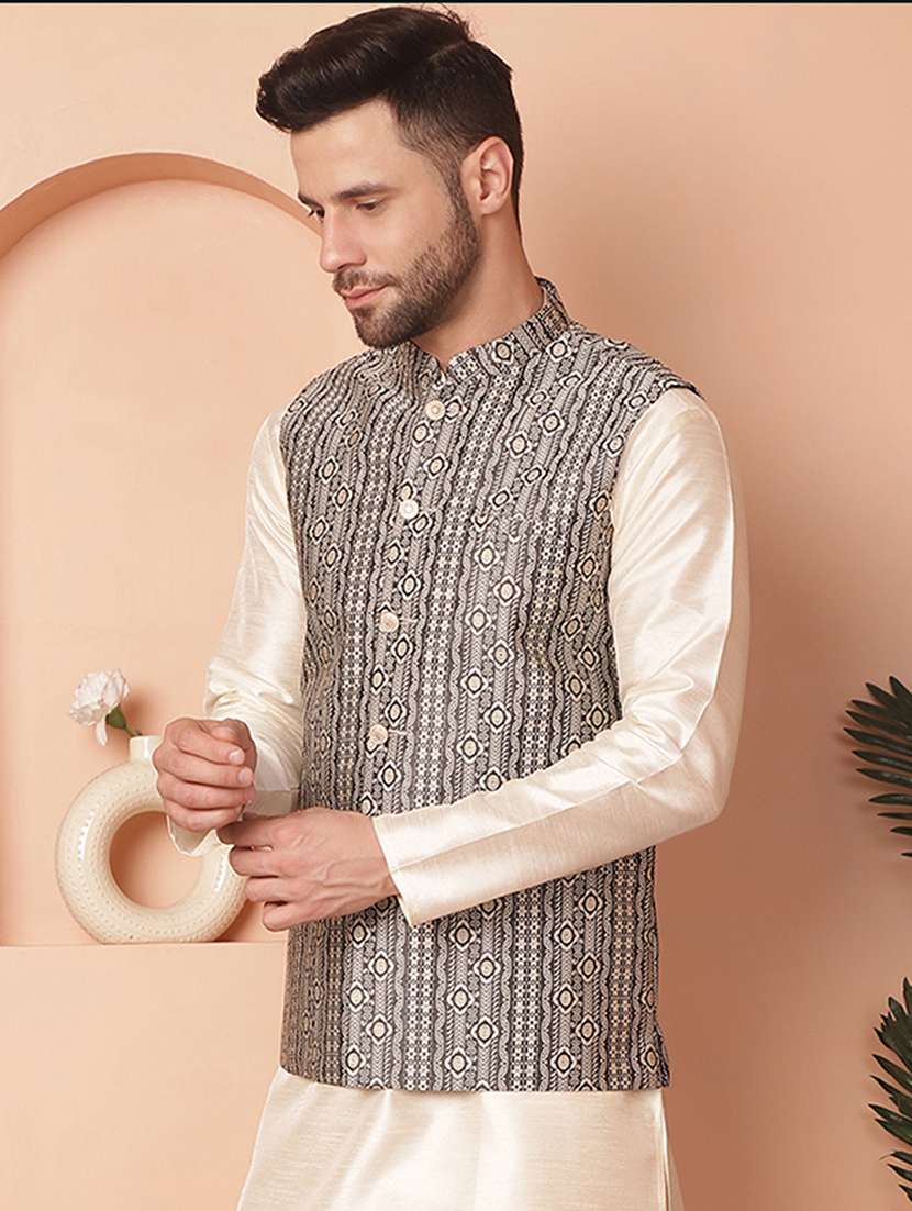 men mandarin neck self design nehru jacket - 21355649 - Standard Image - 1