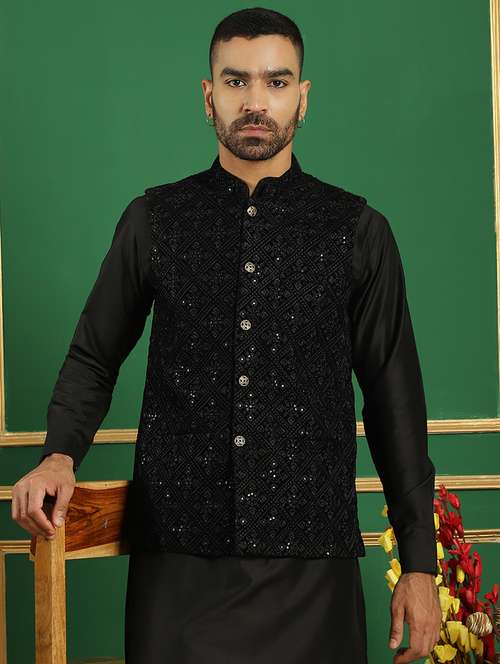 men mandarin neck embroidered nehru jacket - 21355654 -  Standard Image - 0