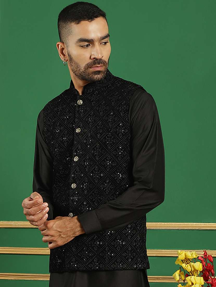 men mandarin neck embroidered nehru jacket - 21355654 -  Standard Image - 1