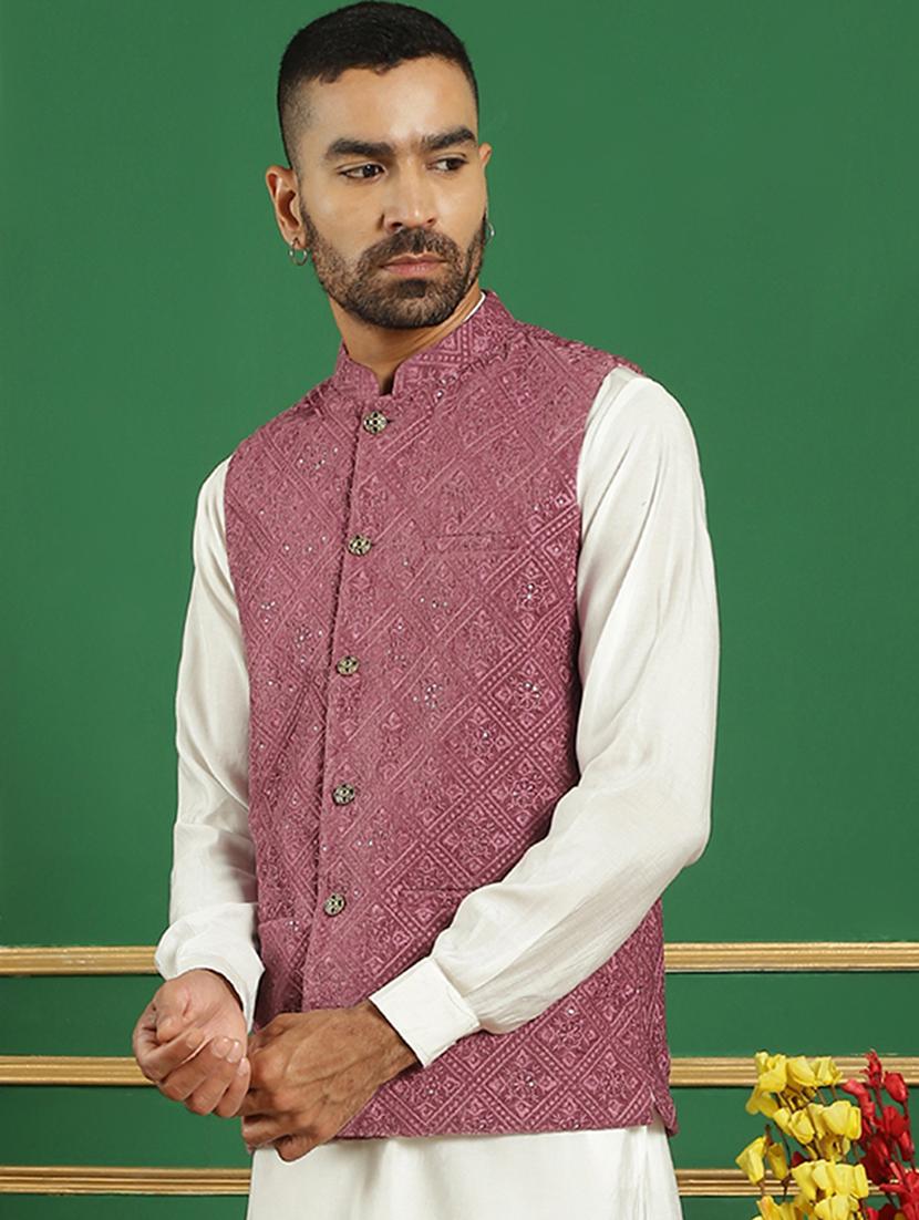 men mandarin neck embroidered nehru jacket - 21355659 -  Standard Image - 1