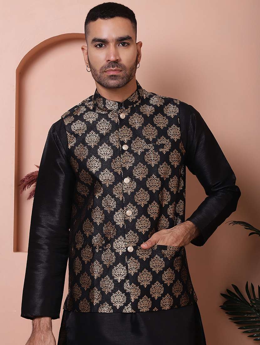men mandarin neck self design nehru jacket - 21355662 -  Zoom Image - 0