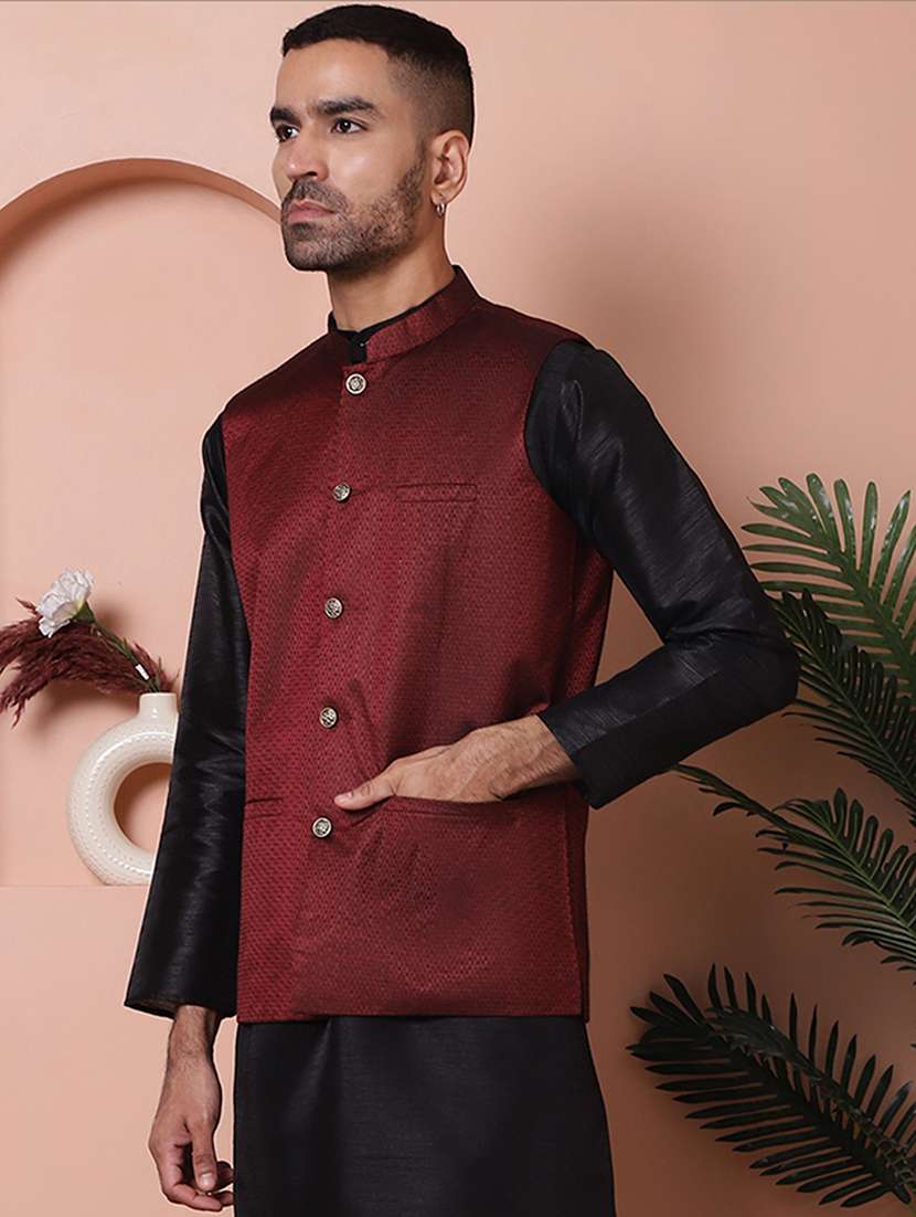 men mandarin neck self design nehru jacket - 21355668 -  Standard Image - 1