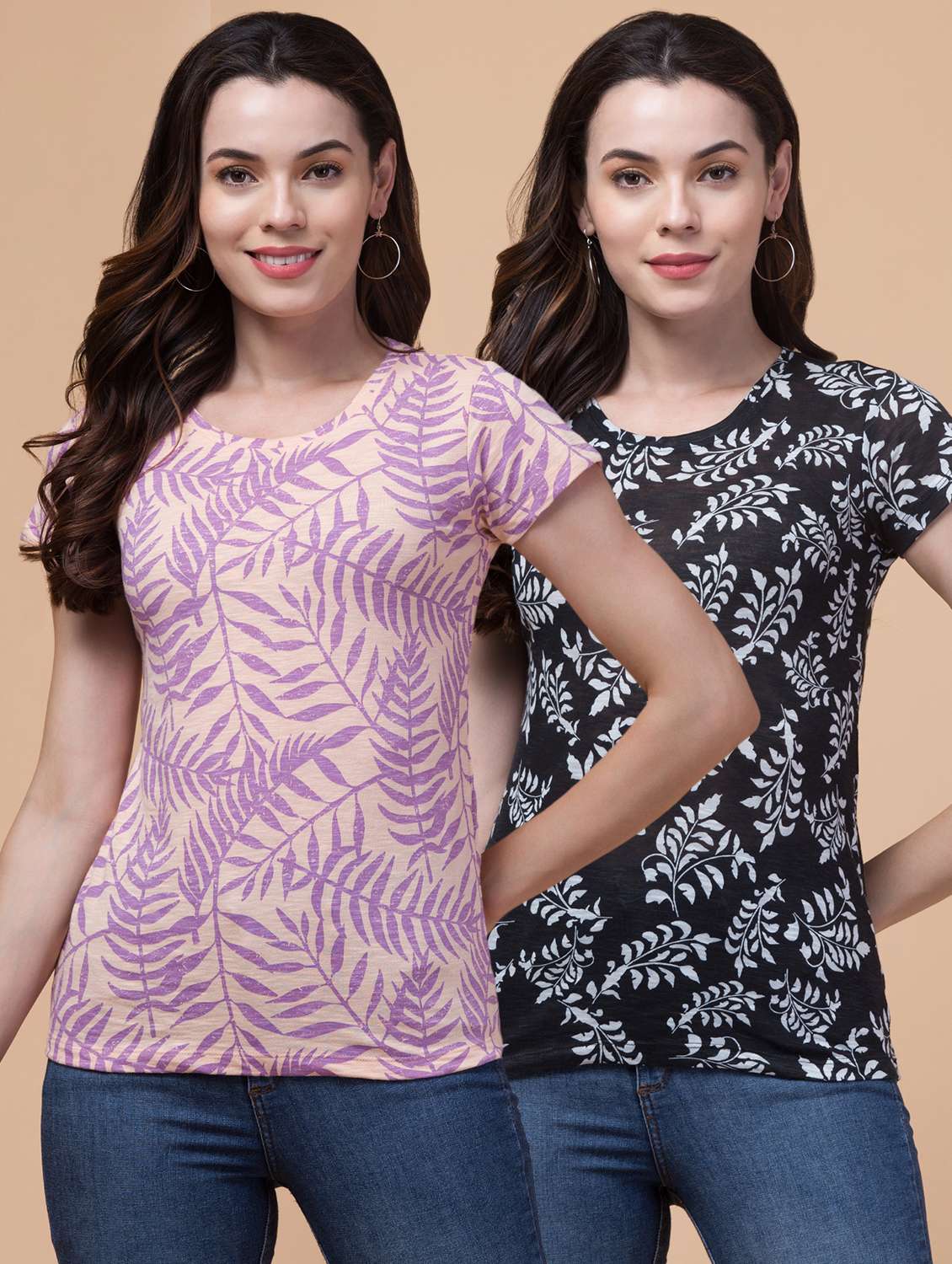 women multi colored printed combo t-shirt