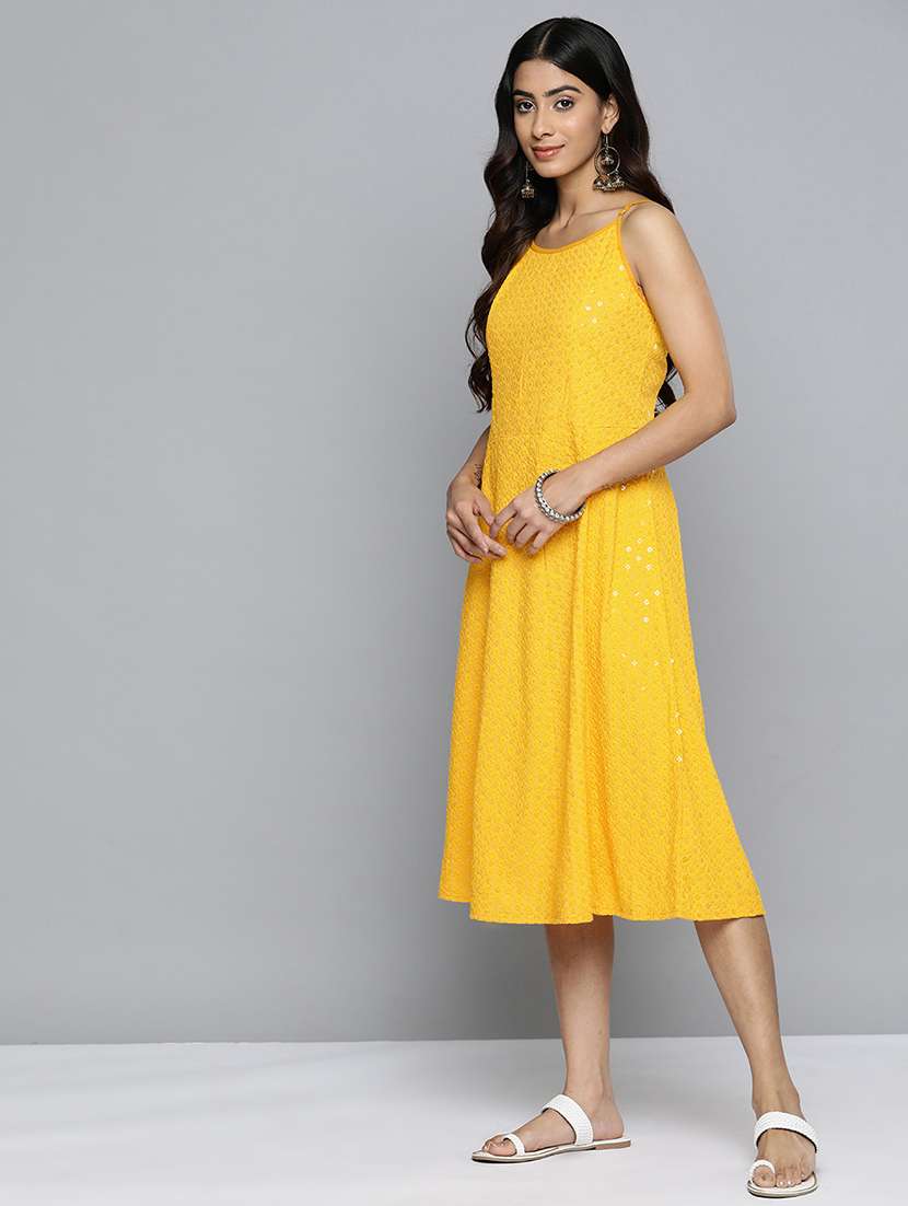 women yellow round neck a-line dress - 21355728 -  Standard Image - 1