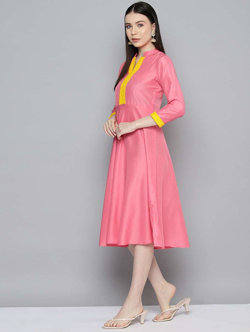 women mandarin neck fit & flare dress - 21355732 -  Standard Image - 1
