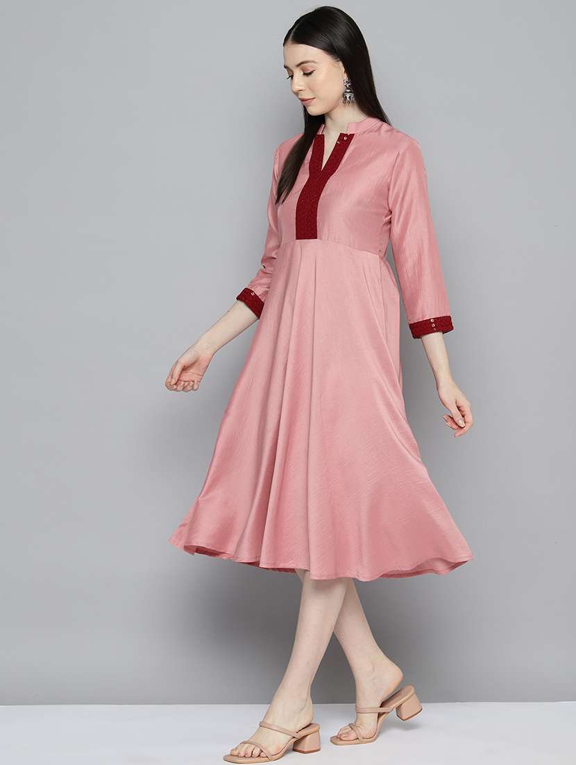 women mandarin neck fit & flare dress - 21355733 -  Standard Image - 1