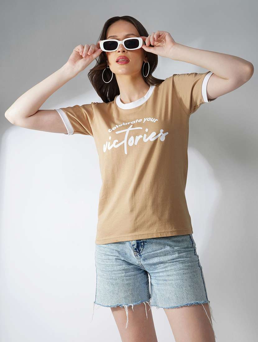brown cotton regular tshirt