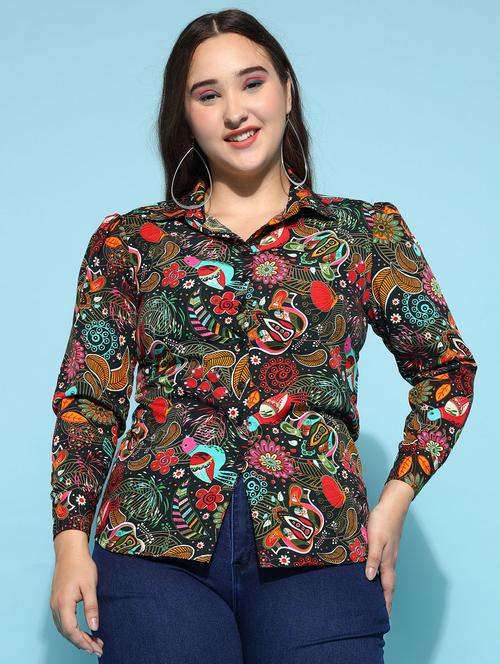 women printed collared puff sleeves shirt - 21355862 -  Standard Image - 0