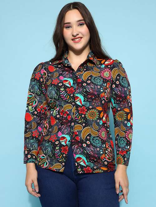 women printed collared puff sleeves shirt - 21355863 - Standard Image - 0