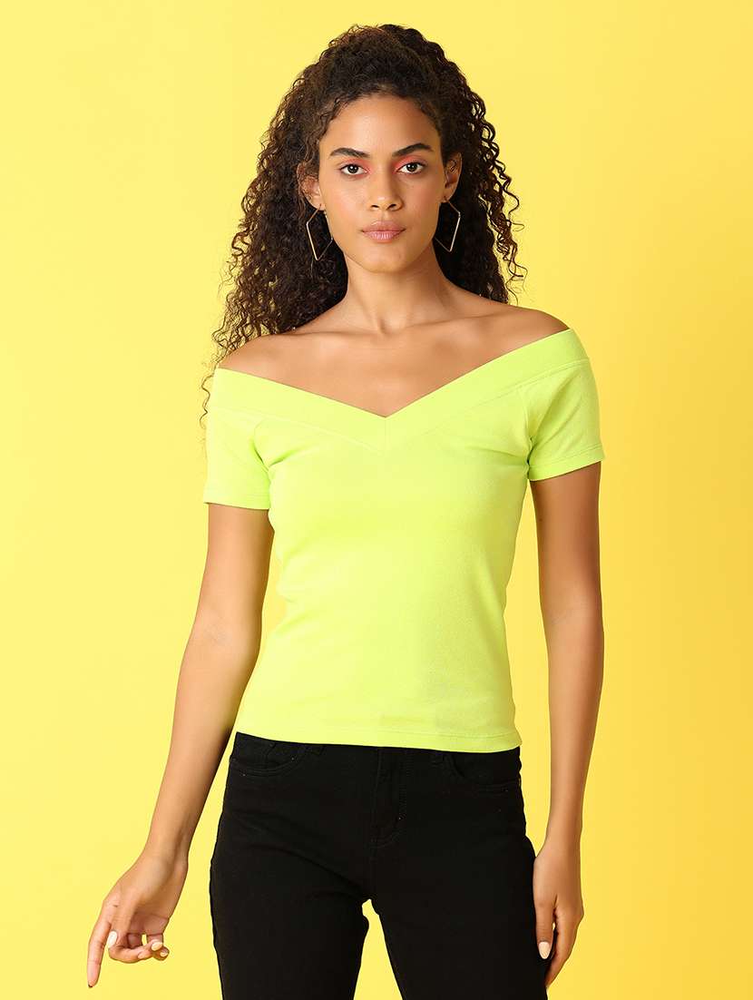 women solid off shoulder regular top