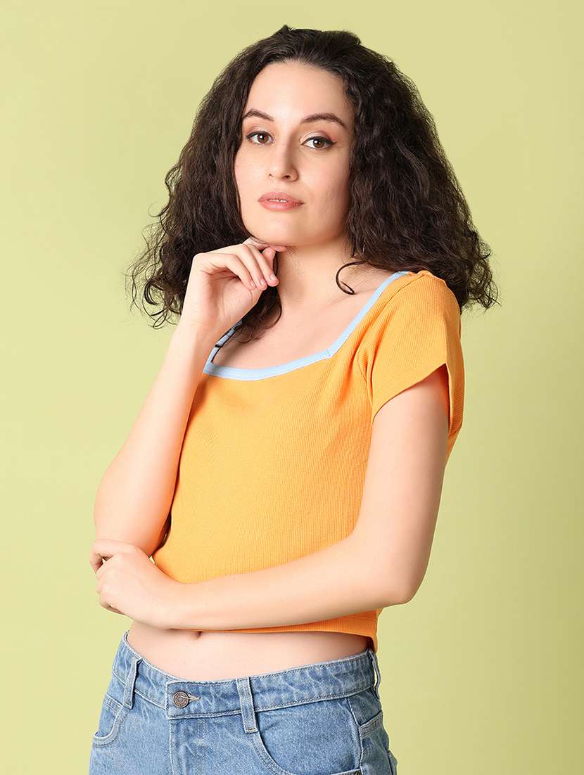 women orange solids crop top - 21356249 -  Standard Image - 1