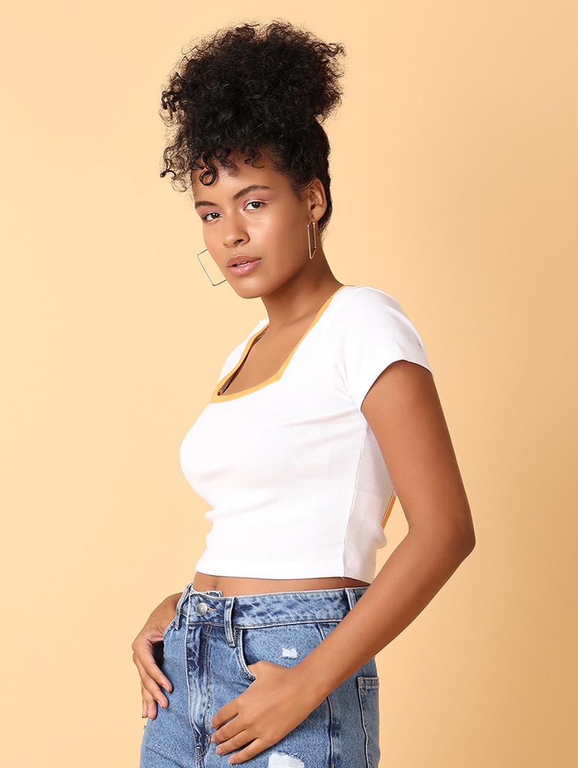 women typography square neck crop top - 21356250 -  Standard Image - 1