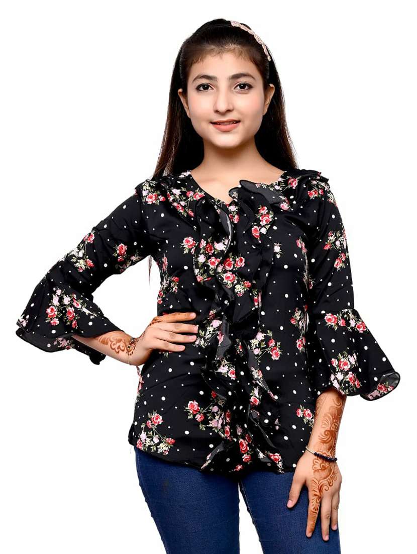 girls floral print regular top