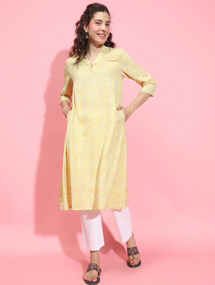 women yellow printed a-line kurta - 21356387 -  Zoom Image - 0