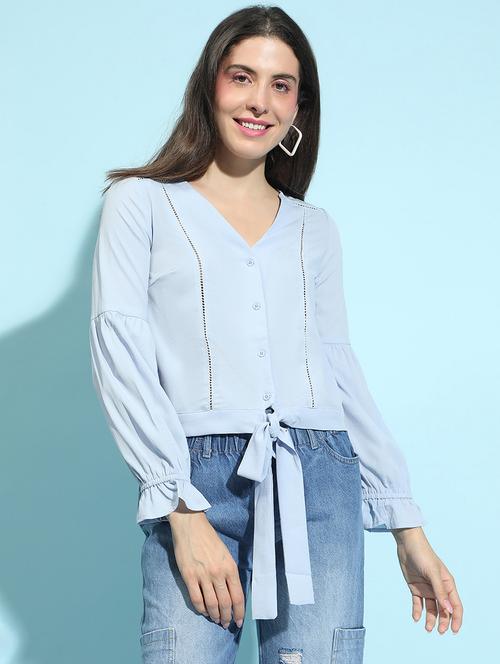 women v neck solid regular top - 21356411 -  Standard Image - 0