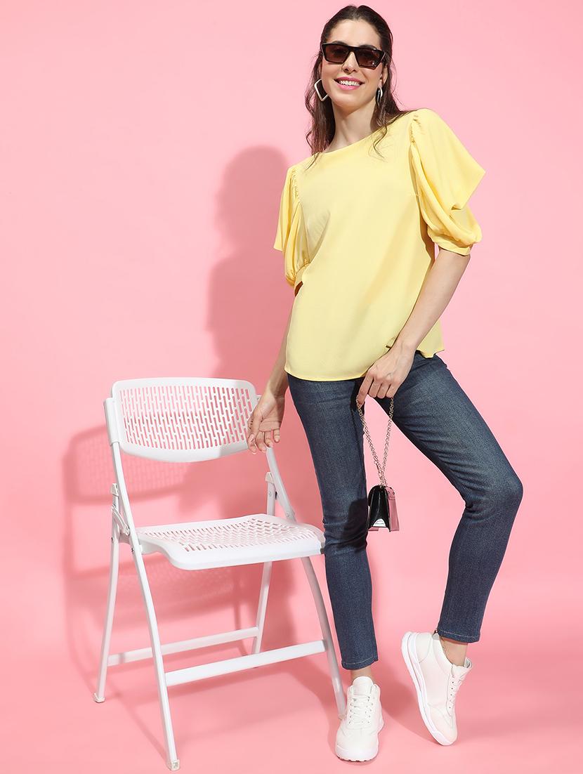 women round neck solid regular top - 21356417 - Standard Image - 4