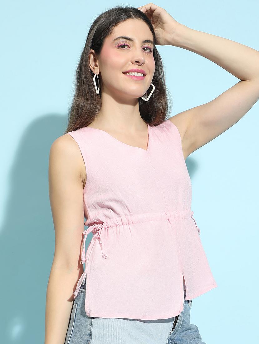 women v neck solid regular top - 21356420 - Standard Image - 1