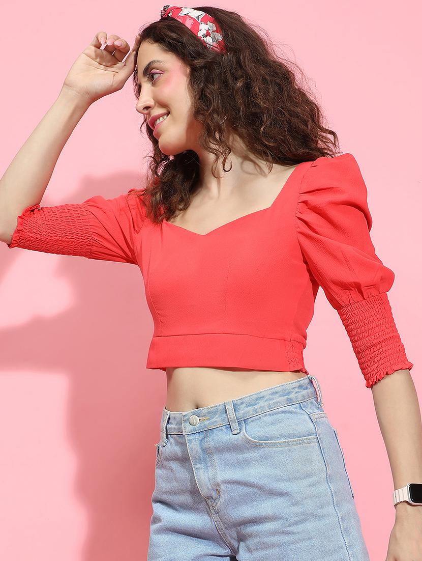 women red solid crop top - 21356421 -  Standard Image - 1