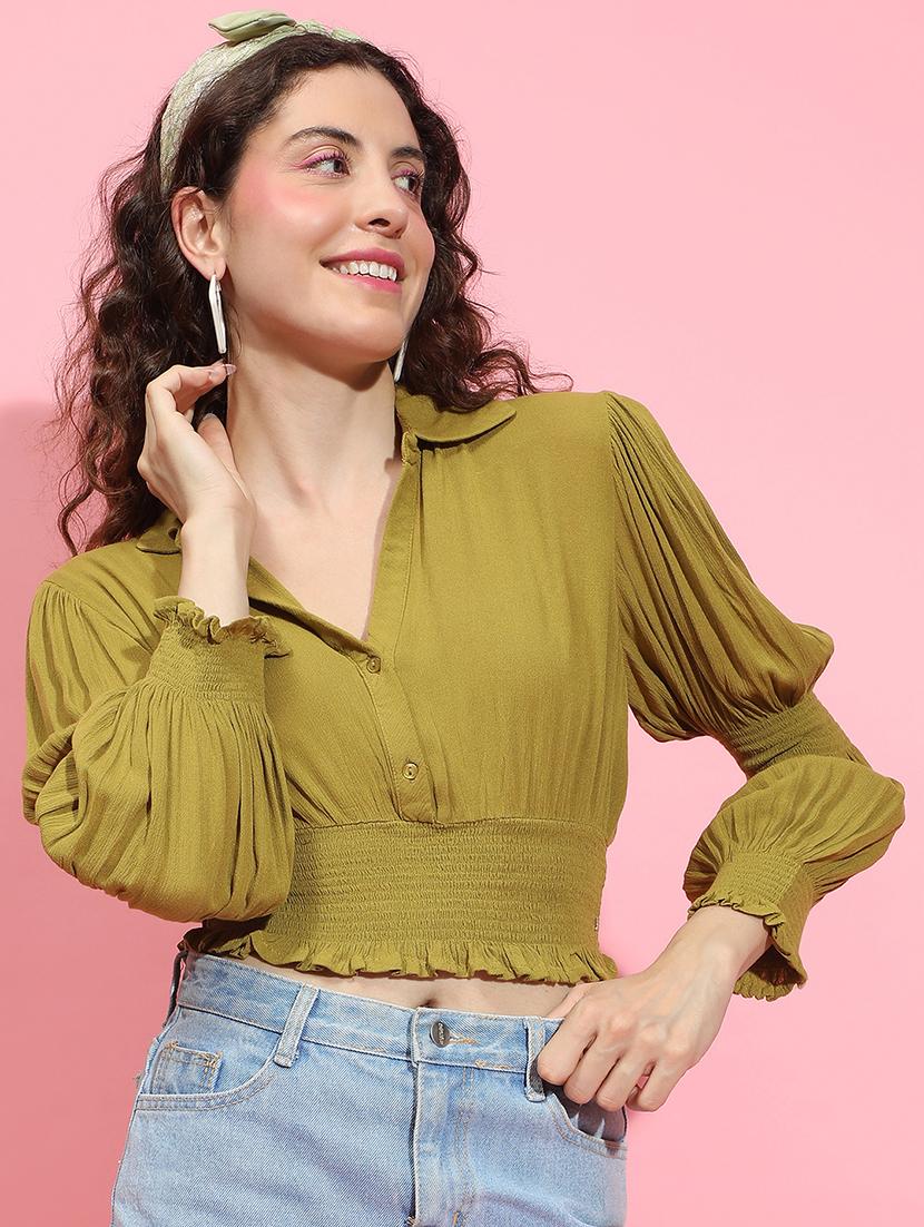 women green solid crop top - 21356425 -  Zoom Image - 0