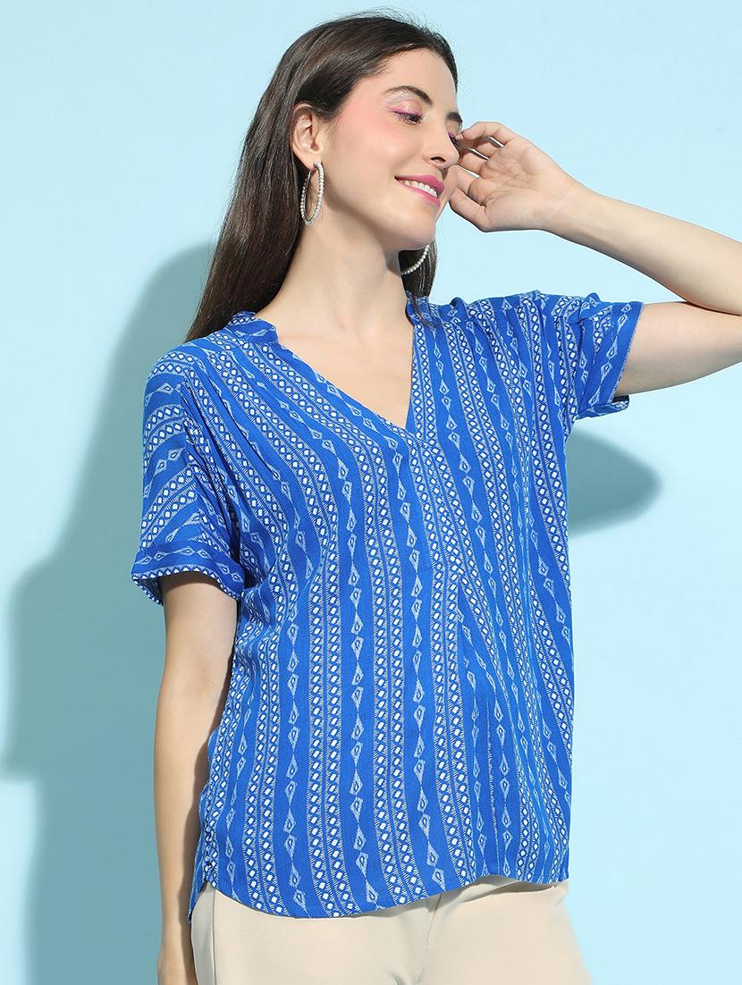 women blue printed regular top - 21356432 -  Standard Image - 1