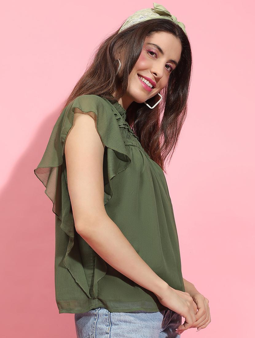 women green solid regular top - 21356433 -  Standard Image - 1