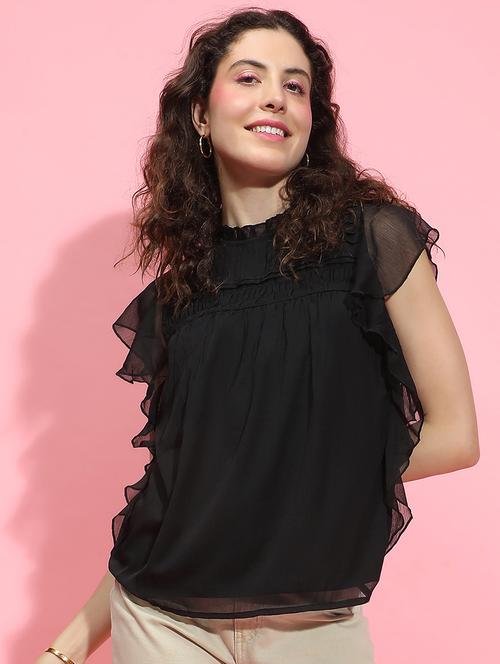women black solid regular top - 21356434 -  Standard Image - 0