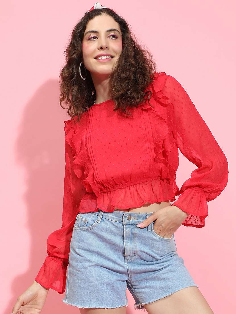 women red self-designed regular top