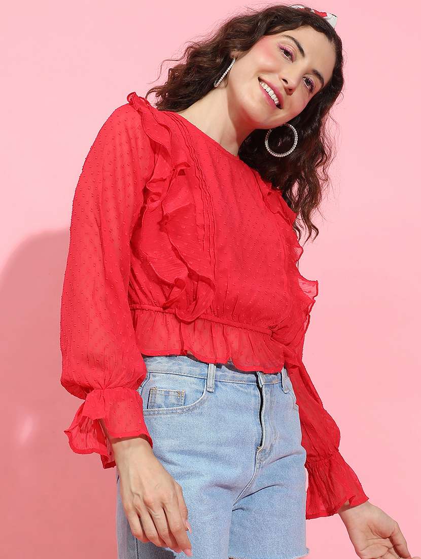 women red self-designed regular top - 21356435 -  Standard Image - 1