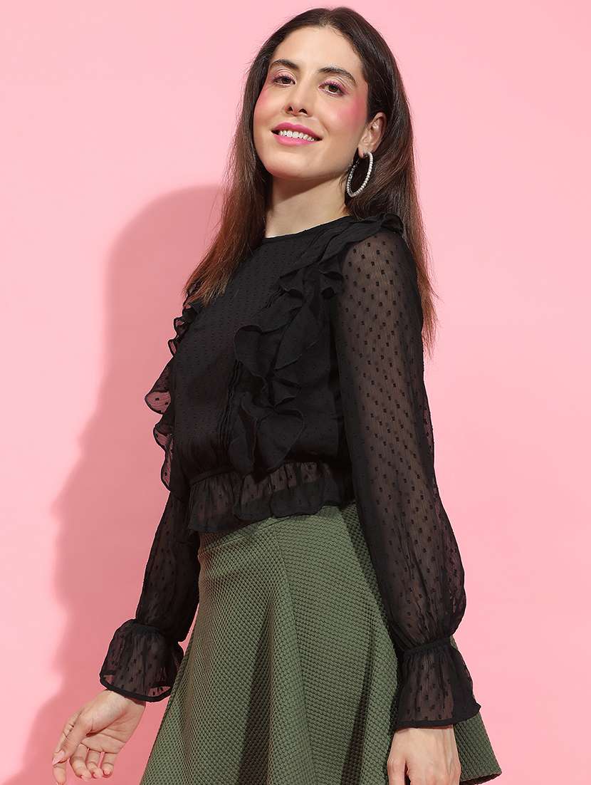 women black self-designed regular top - 21356437 -  Standard Image - 1