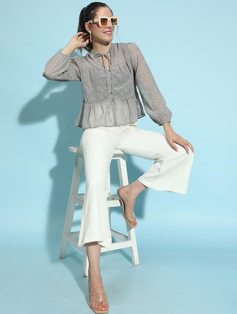 women grey self-designed regular top - 21356443 - Standard Image - 4