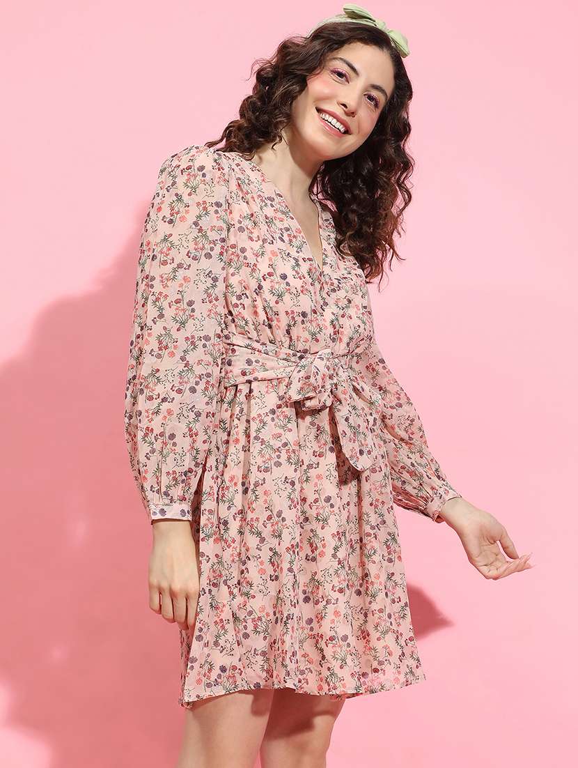 pink floral printed fit & flare dress - 21356458 -  Standard Image - 1