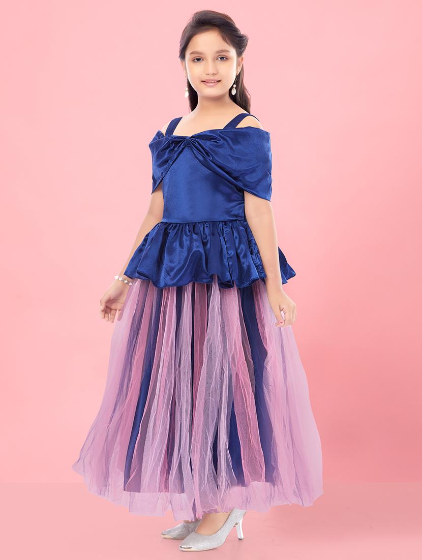 girls off shoulder neck party gown - 21356497 - Standard Image - 1