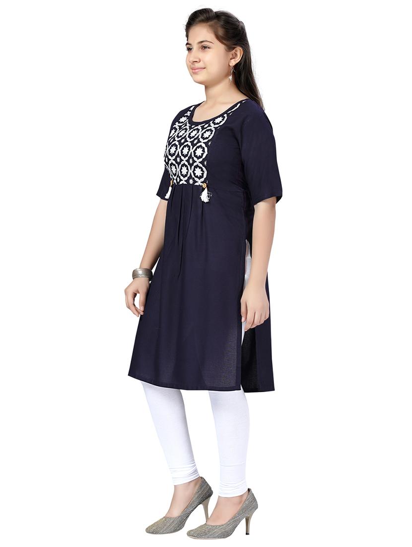 navy blue embroidered a-line kurta - 21357061 -  Standard Image - 1