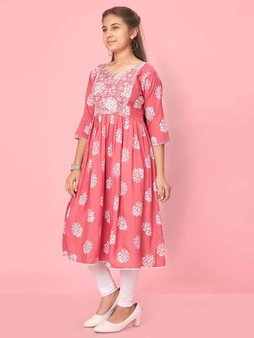 pink embroidered flared kurta - 21357068 -  Standard Image - 1