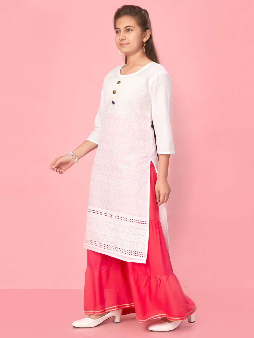 white embroidered straight kurta - 21357072 -  Standard Image - 1