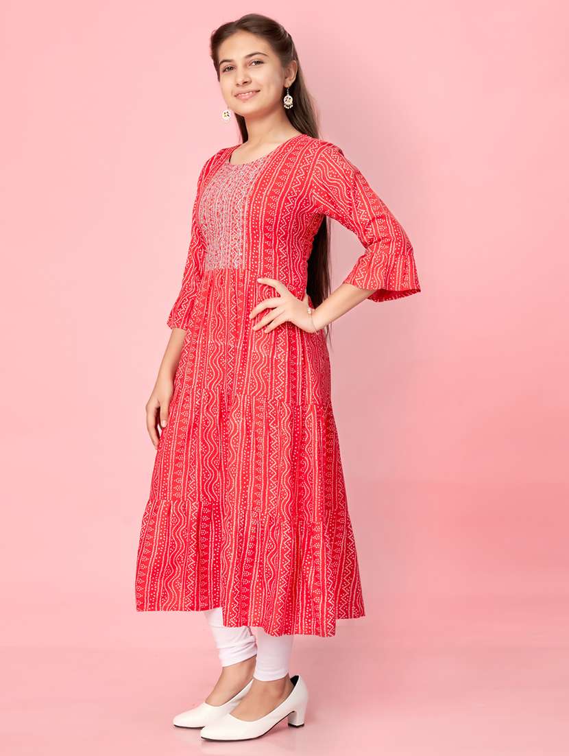red printed flared kurta - 21357074 - Standard Image - 1