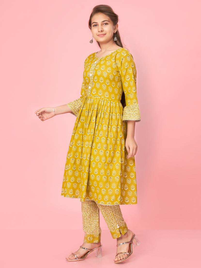 girls three quarter sleeve printed flared kurta - 21357120 - Standard Image - 1