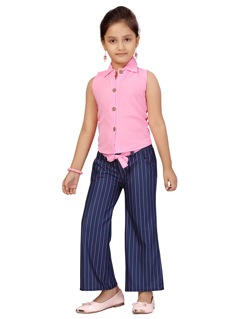 girls pink stripes printed full length set - 21357152 - Standard Image - 1