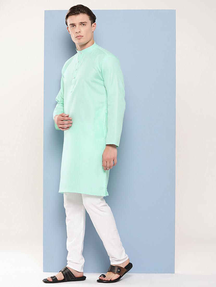 men mandarin neck solid long kurta - 21357322 - Standard Image - 1