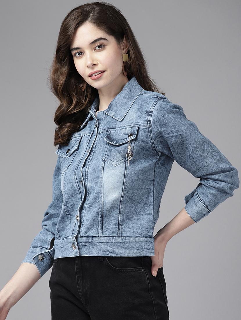 women long sleeve denim jacket - 21357340 - Standard Image - 1