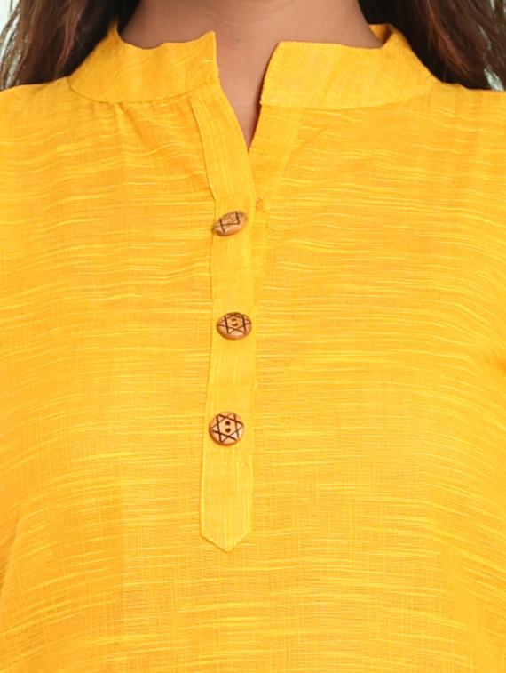 women yellow roll up slleeve a-line kurta - 21357898 - Standard Image - 4