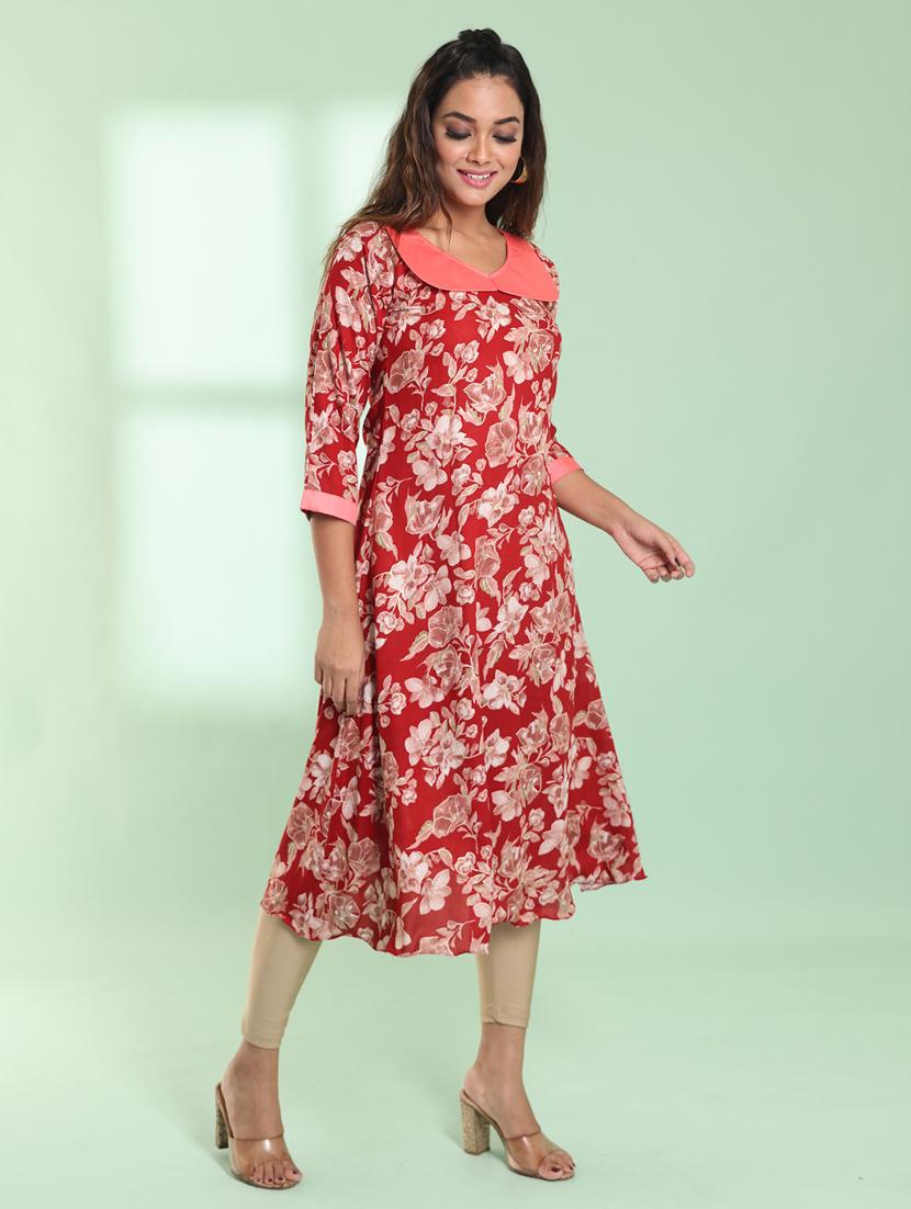 women three quarter sleeve a-line kurta - 21357903 - Standard Image - 1